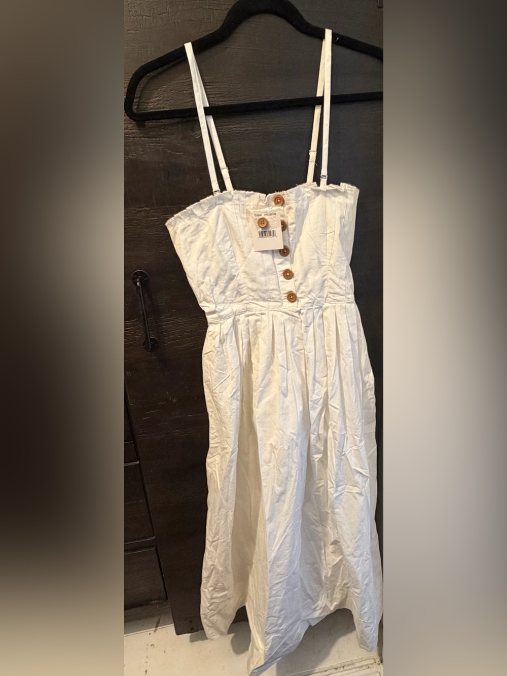 Free People NEW White Button-Front Spaghetti Strap Midi Dress